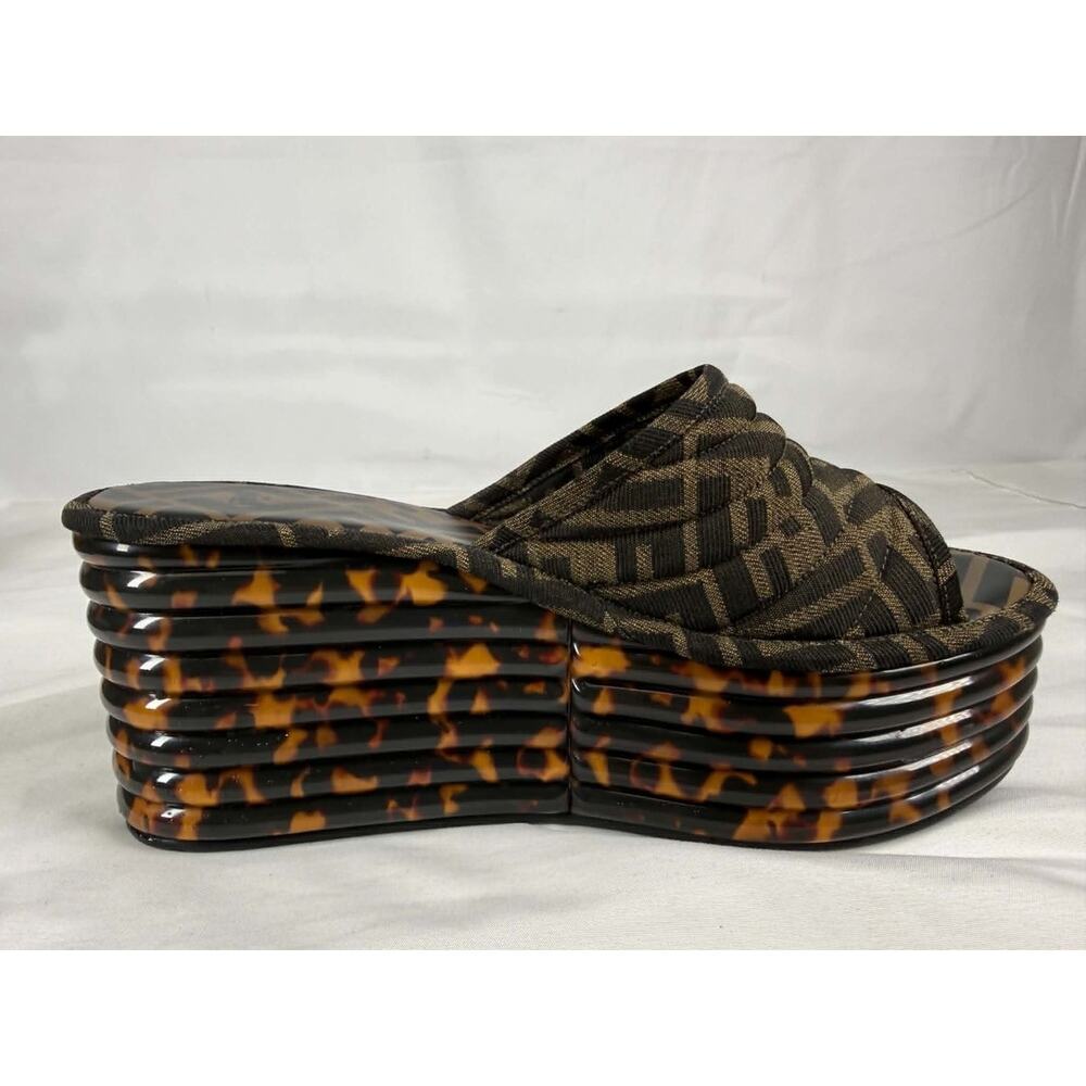 Fendi Zucca Canvas Promenade Wedge Platform Slide Sandals US 10 SPB-TS 368877 - Picture 4 of 13